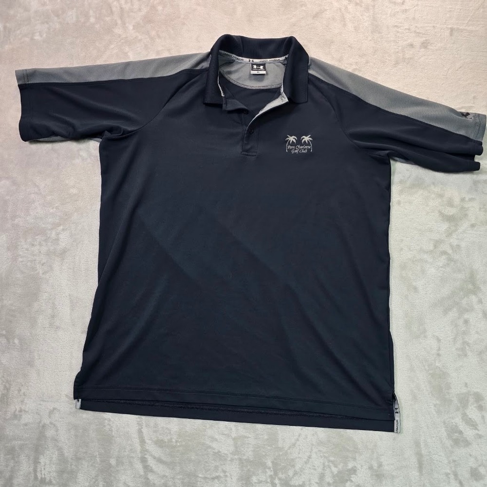 Under Armour Mens XL Navy Grey Port Charlotte Golf Club Performance Polo Shirt